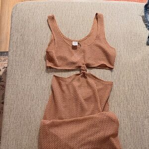 Shade & Shore Knit Tie-Front Set in Rusty Peach